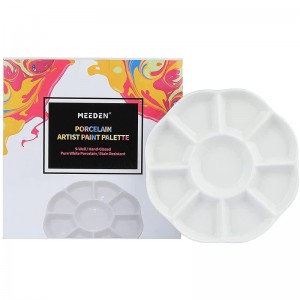 7-Inch MEEDEN 12 Well Round Porcelain Artist Paint Palette for Watercolor Gouache Acrylic Oil Painting 