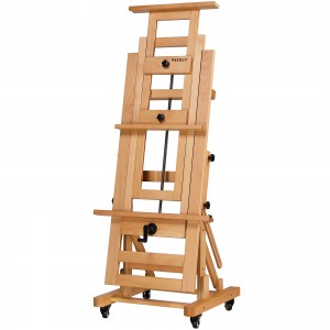 Deluxe Large Rocker Crank Studio Easel,Heavy Duty Artist Painting Easel,Solid Beech Wood with Adjustable Height,Movable and Tilting Flat H-Frame Easel