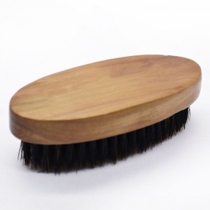 Logotipo personalizado de madera y cepillo de barba de cerdas de jabalí para hombres Barba