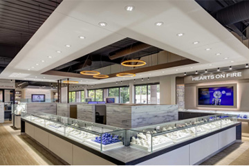 How does the design of jewelry showcases satisfy the aesthetic psychology of customers?