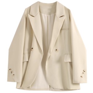 NEW WOMEN’S BEIGE WHITE SUIT JACKET AUTUMN LOOSE CASUAL HIGH-GRADE PROFESSIONAL SMALL SUIT
