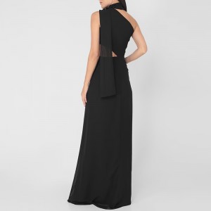STYLISH FLOOR-LENGTH PARTY DRESS WITH NECK WRAP