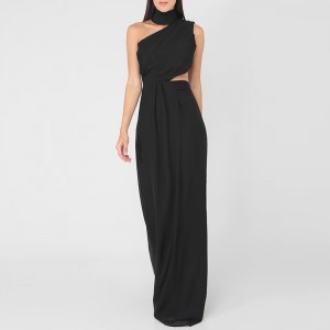 STYLISH FLOOR-LENGTH PARTY DRESS WITH NECK WRAP