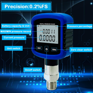 MD-S281 Medidor de presión hidráulica dixital de alta precisión 10000 PSI 0,2% FS Precisión Medidor de presión de aire Rosca NPT de 1/4 de polgada con conexión de teléfono celular Bluetooth e rotación de 330°
