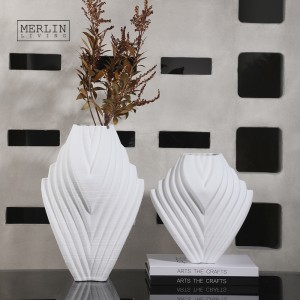 Merlin Living 3D Impressum V Neck Ceramic Vase