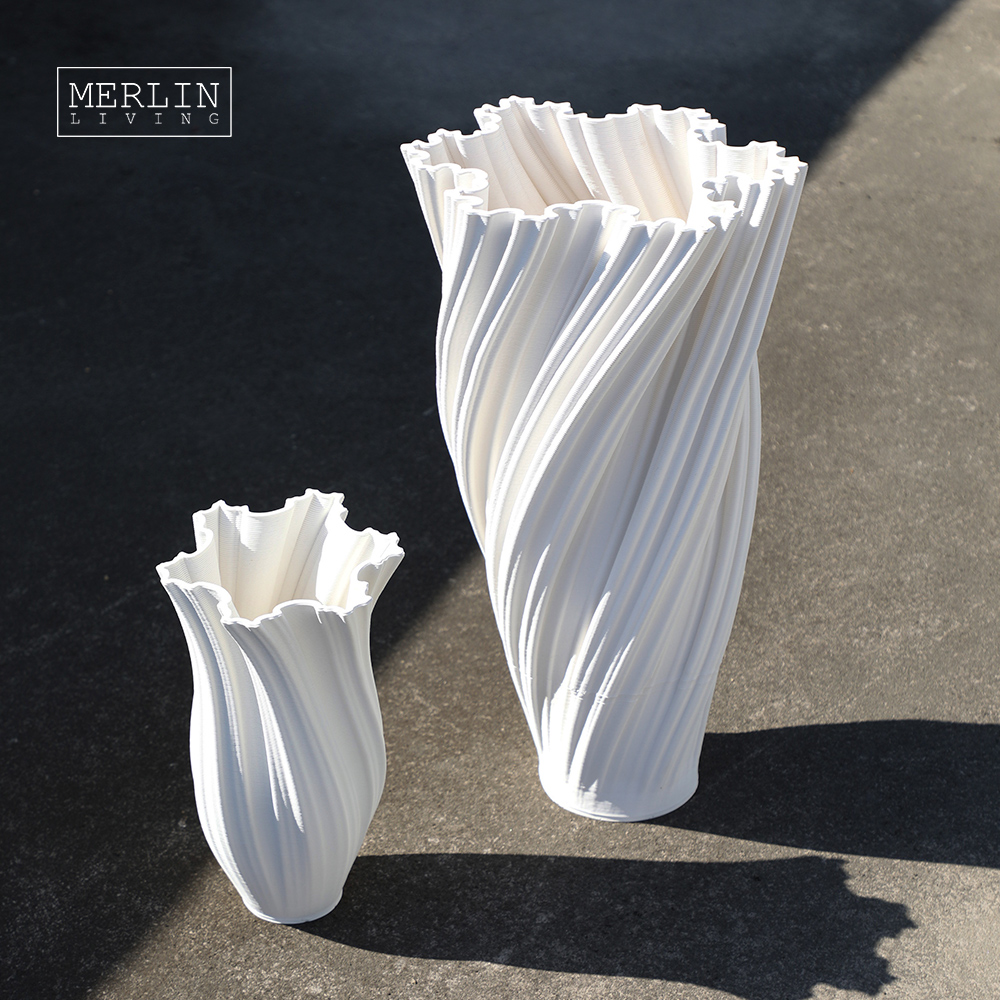 Merlin Living 3D Printing Ceramic Home Decor Modern Curled Texture Vase