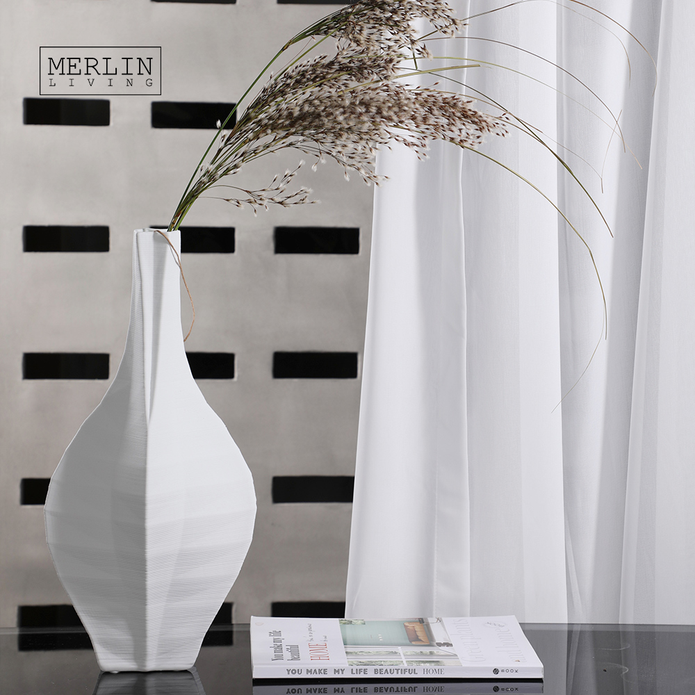 Merlin Living 3D Printing Delicate Pure White Ceramic Vase