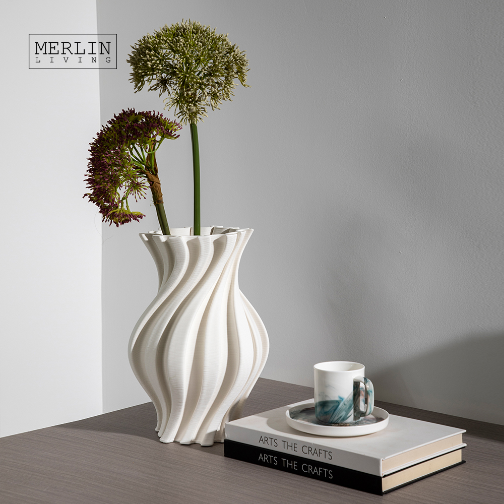 Merlin Living 3D Printing Spiral Textured Ceramic Vase Wedding Decor