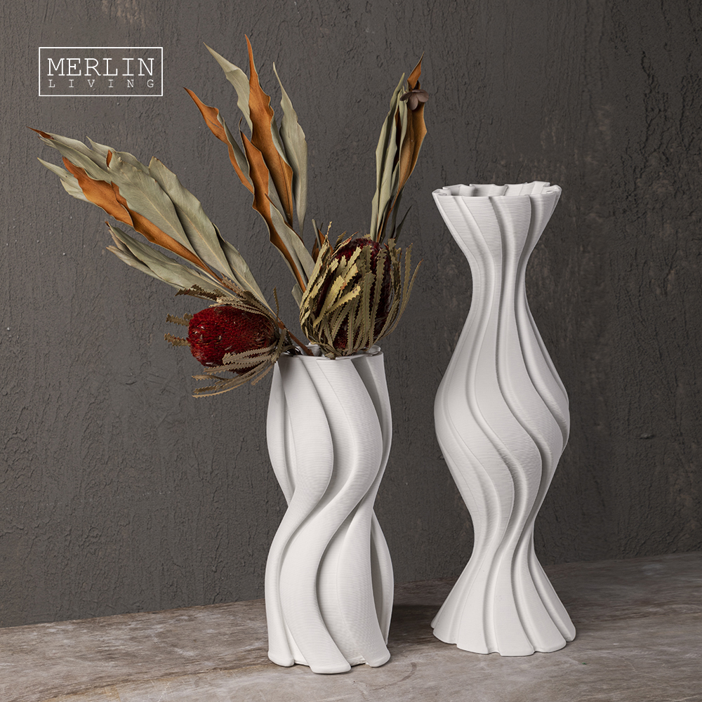 3D Printing Tall Slim Water Flow  White Ceramic Vase (4)