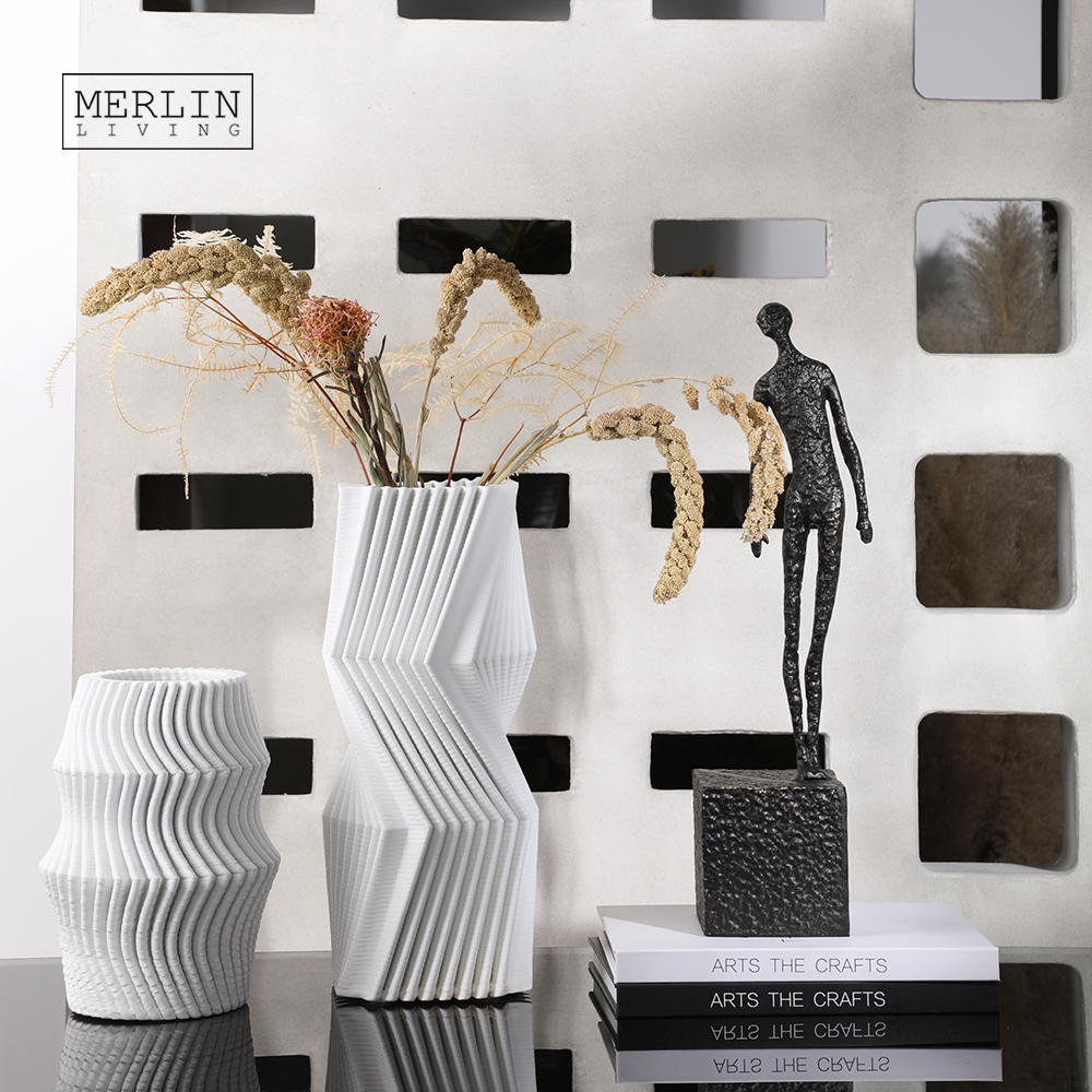 Merlin Living Jarrón de cerámica de línea profunda curvada impreso en 3D