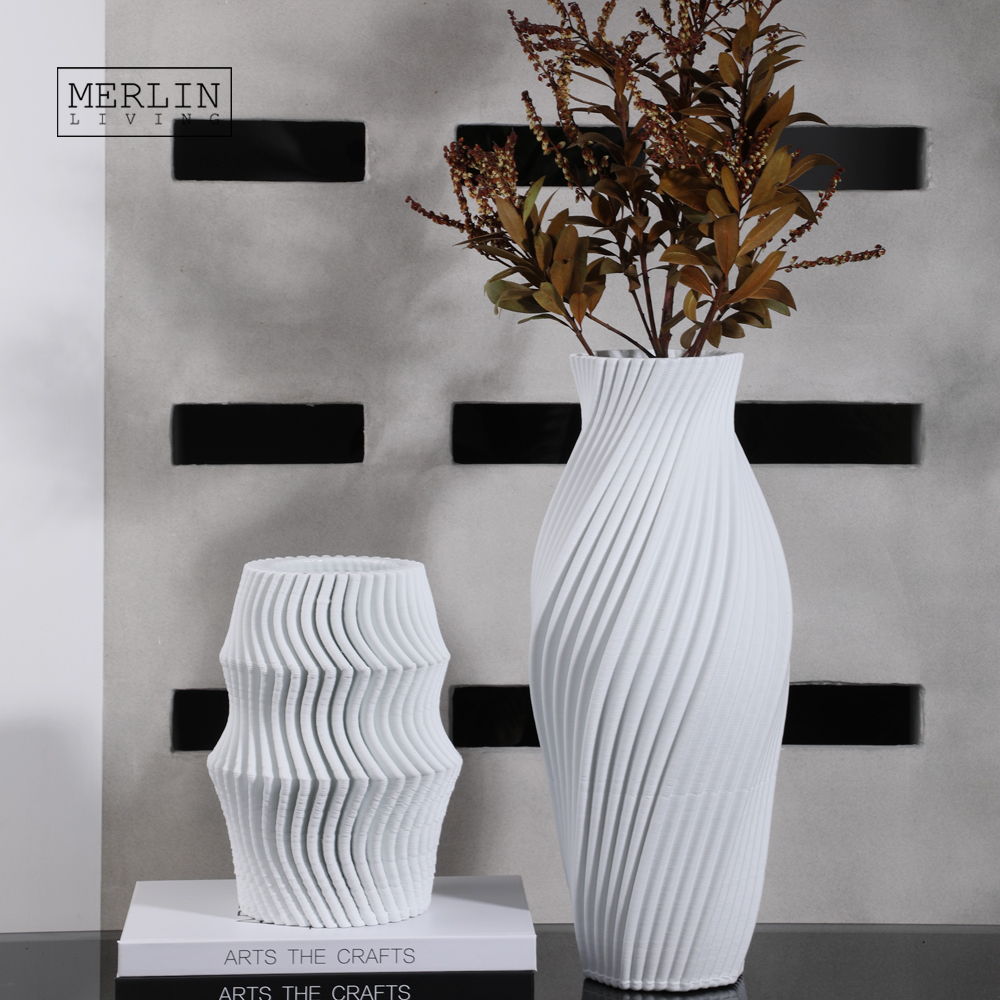 Merlin Living 3D printed dense deep groove line vase ceramic