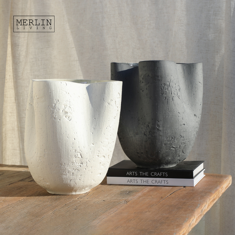 Merlin Living Artstone Cave Stone Black White Ceramic Flower Vase