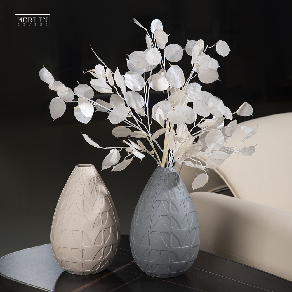 Merlin Living Ceramic Drop Shape Simple Textured Surface Tabletop Vase