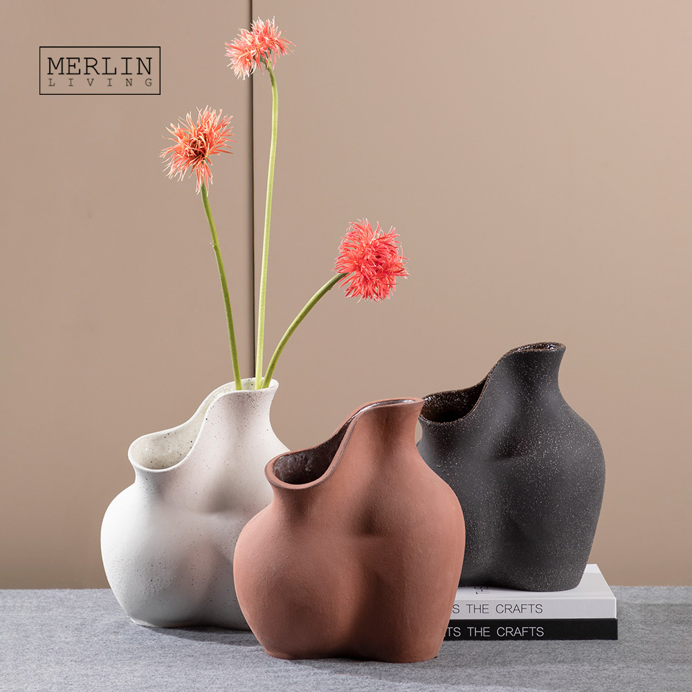 Merlin Living Coarse Sand Abstract Beauty Desktop Ceramic Vase Decor