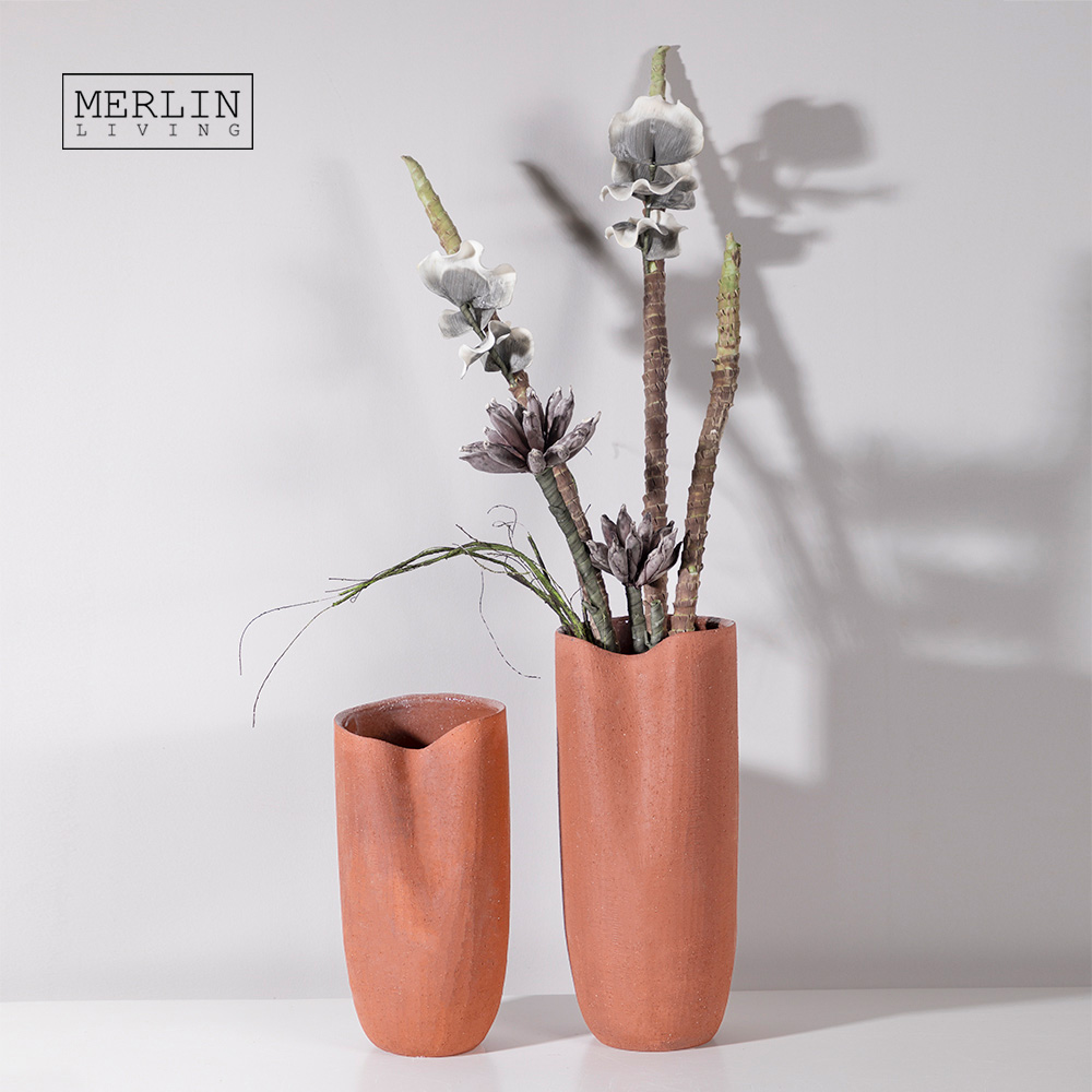 Merlin Living Coarse Sand Abstract Folded Pocket Ceramic Vase