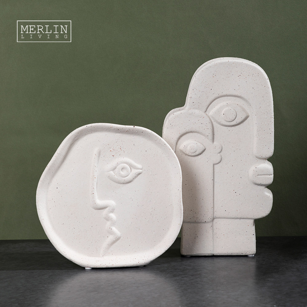 Merlin Living Coarse Sand Art Face Vase Desktop Mokhabiso oa Ceramic