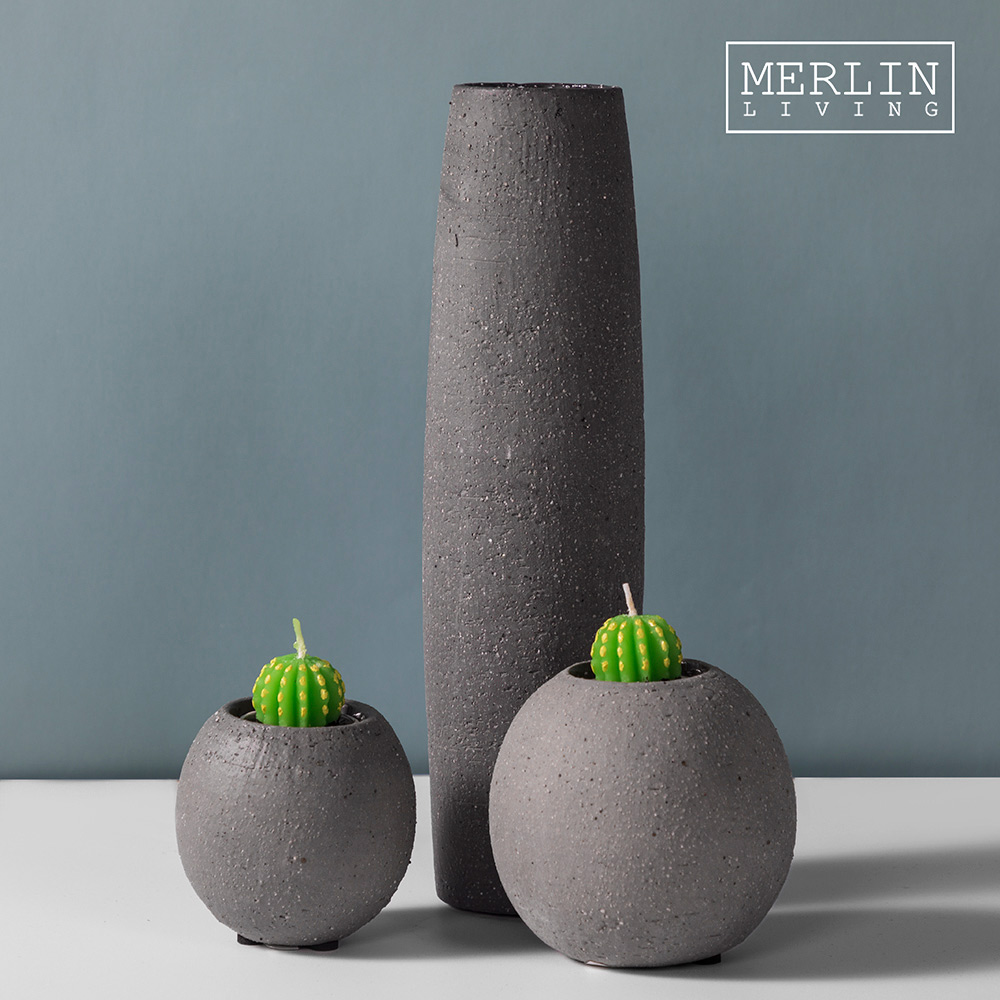 Merlin Living Coarse Sand Rustic Ceramic Vase Candle Holder Set