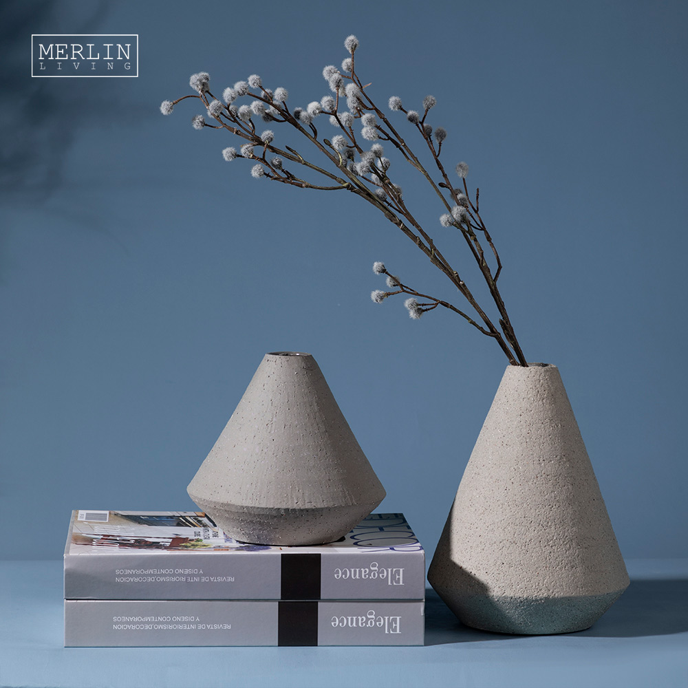 Merlin Living Coarse Sand Small Conical Vase Desktop Ceramic Decor