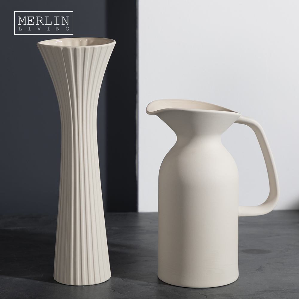 Merlin Living Cream Slender Tabletop Vase with Cream Water Jug