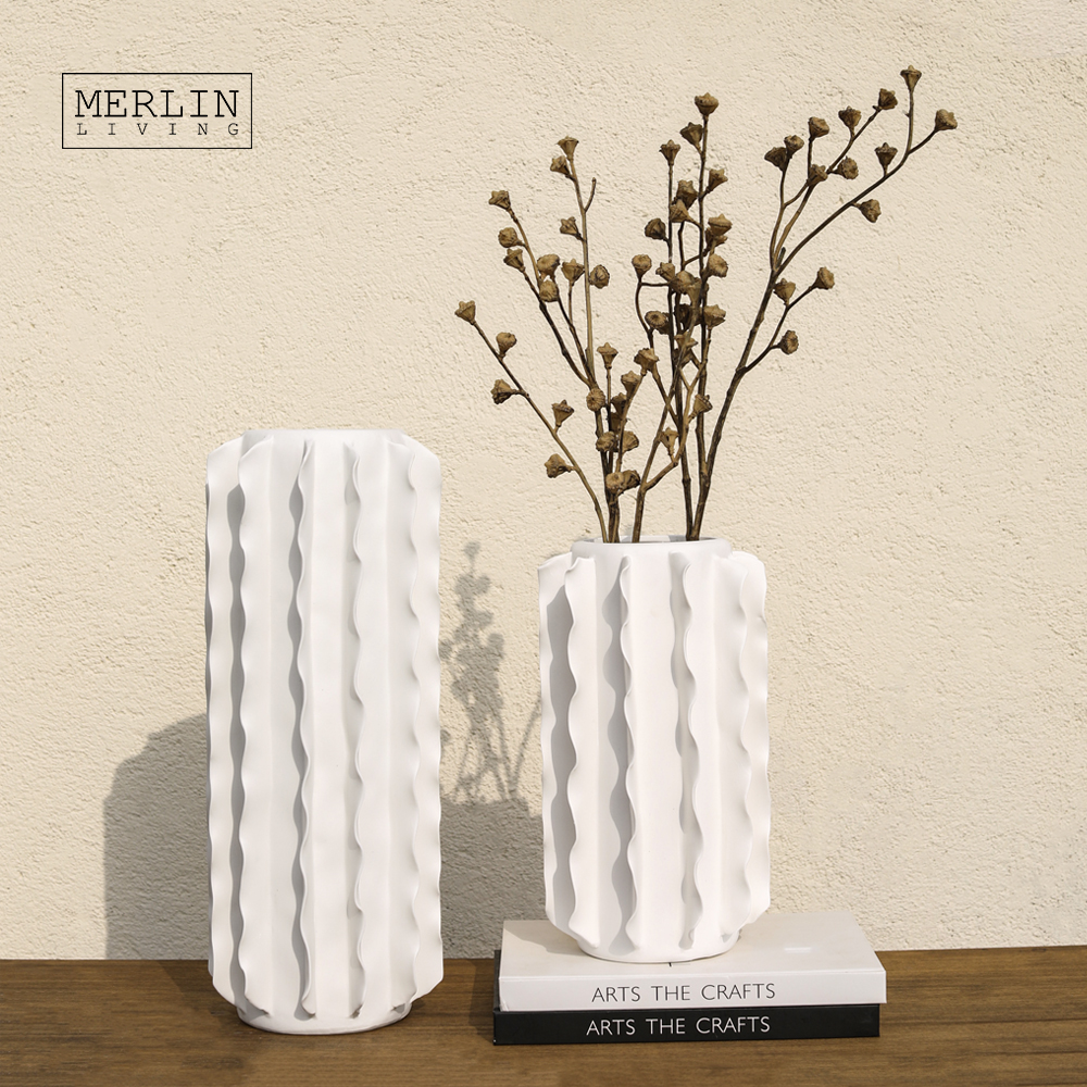 Merlin Living Handmade Pinch Flower Cylindrical White Ceramic Vase