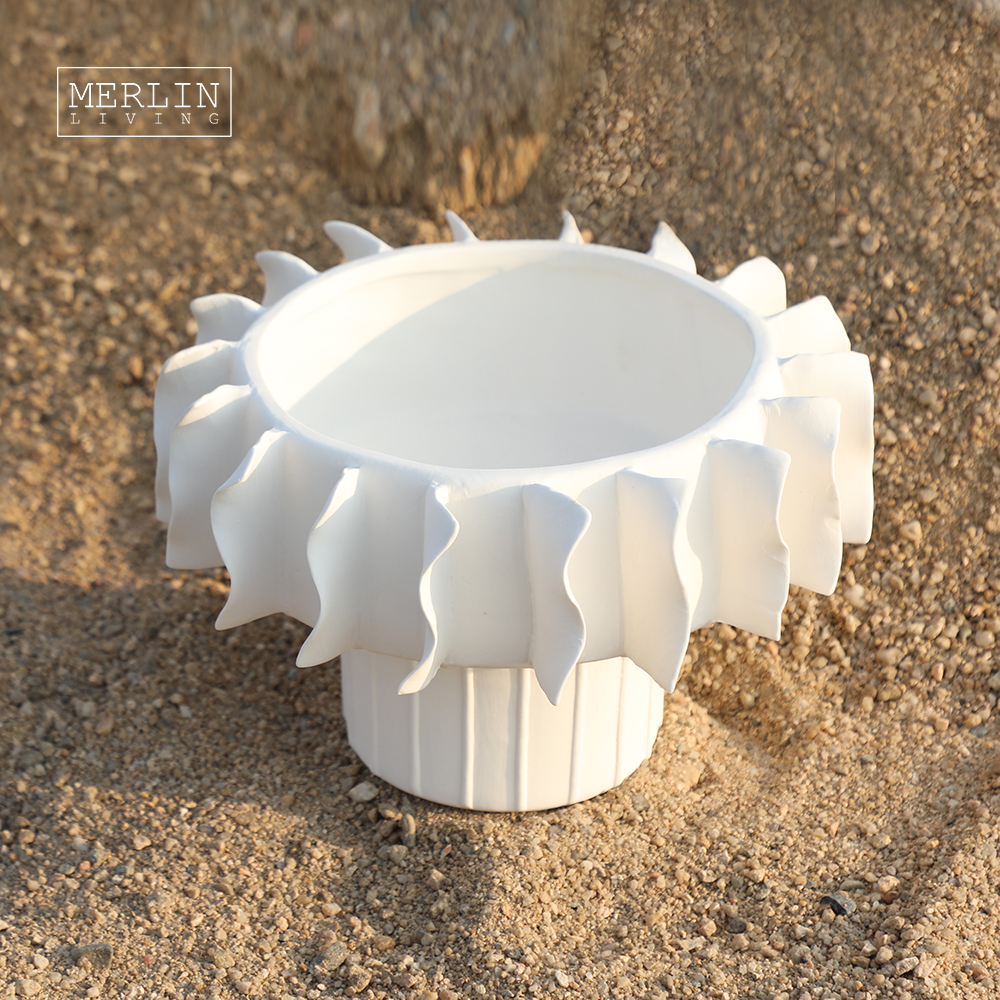 Handmade Pinched Flower White Vase Ceramic Fruit Bowl (6)