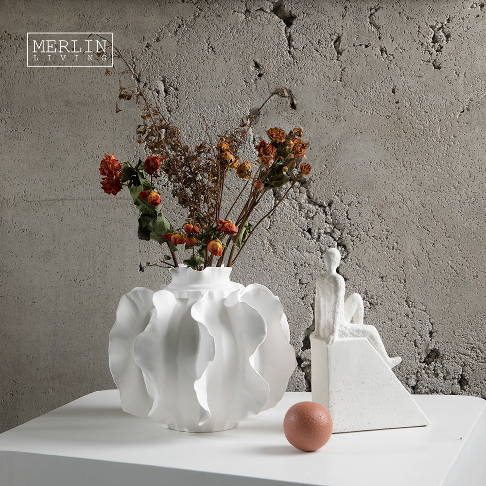 Merlin Living Handmade Pleated Knead Vase Wedding Ceramic Decoration