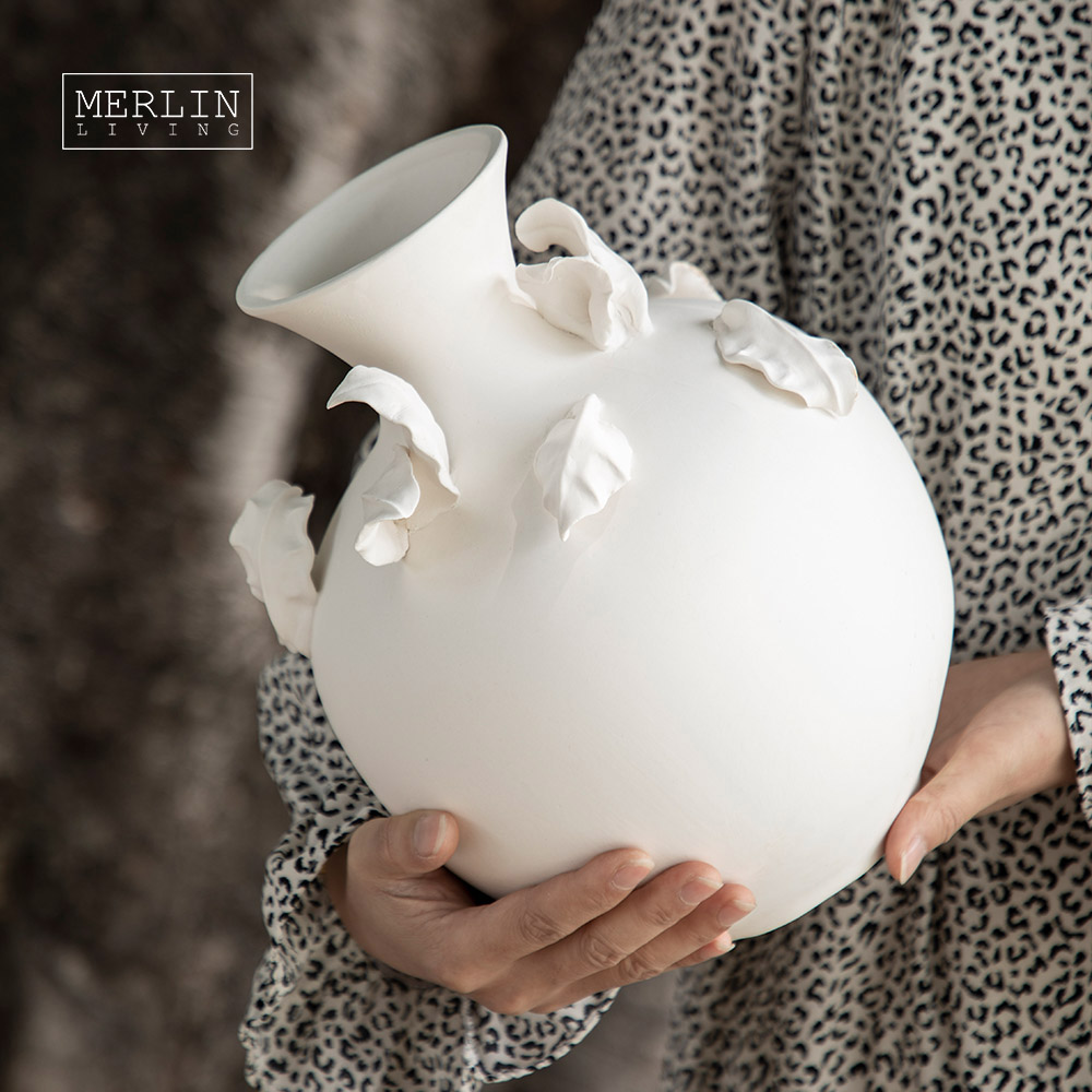 Merlin Living Handmade Small Table Vase Outdoor White Ceramic Vase