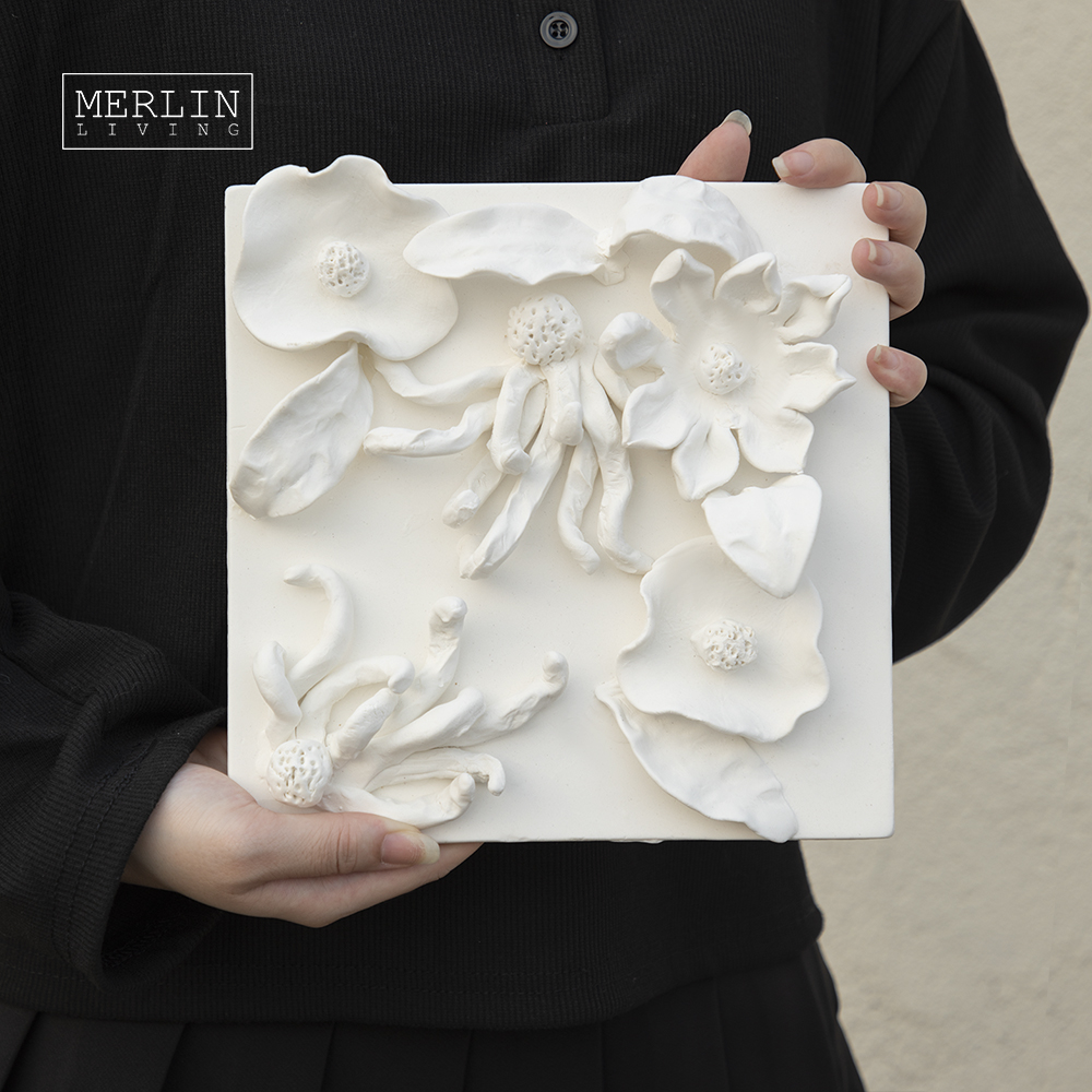 Handmade White Ceramic Flower Wall Decoration Painting (6)