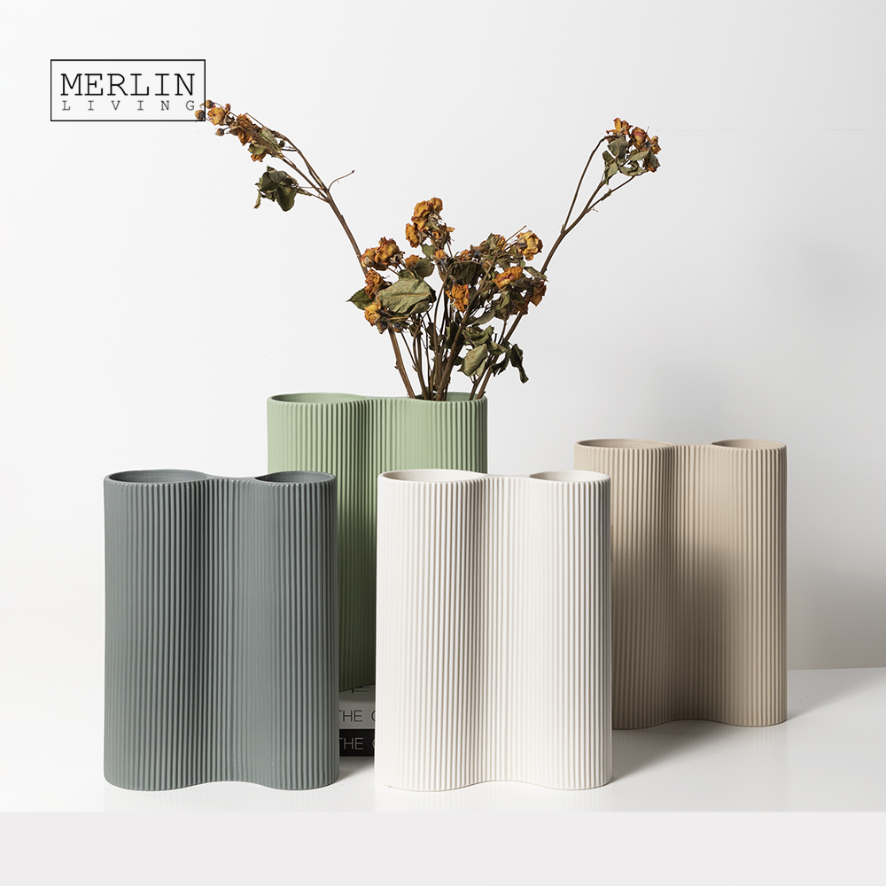 Merlin Living Matte Cylindrical Patchwork Line Surface Ceramic Vase