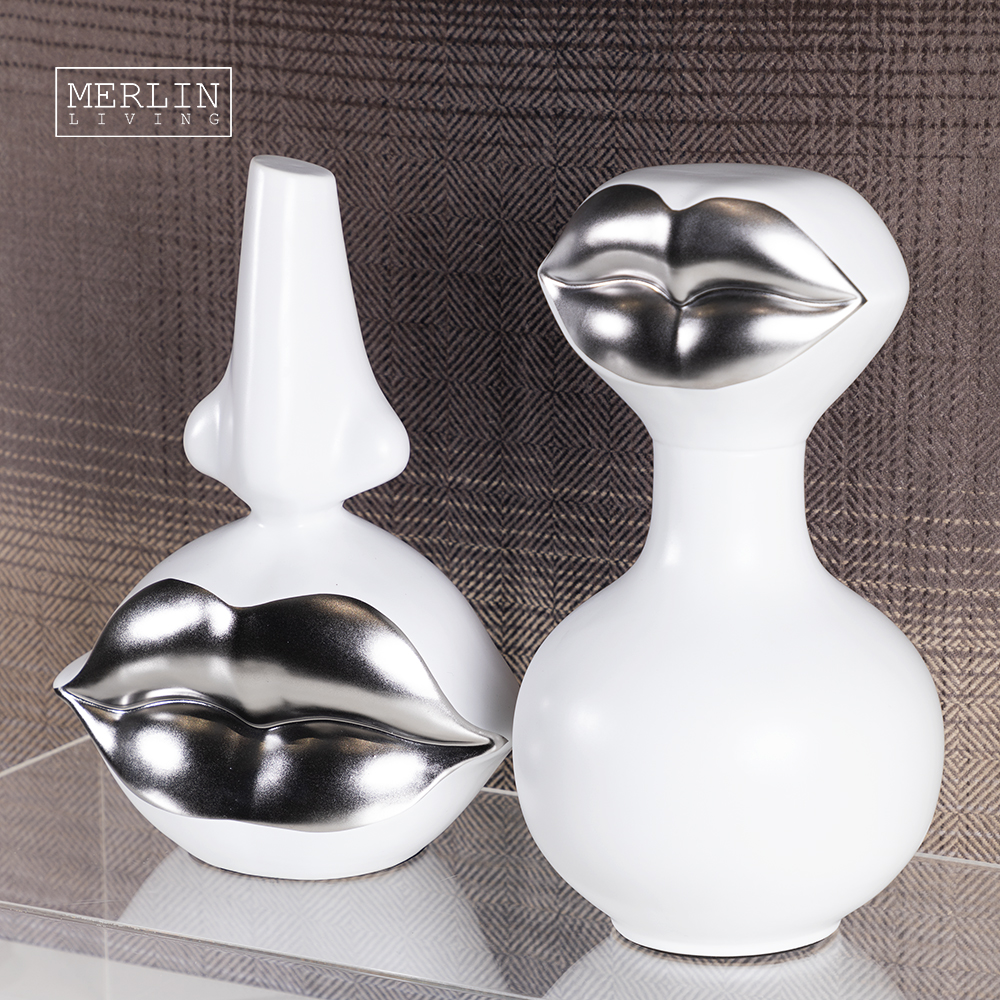 Merlin Living Matte White Mouth Silver Plated Vase Decorative Ornament