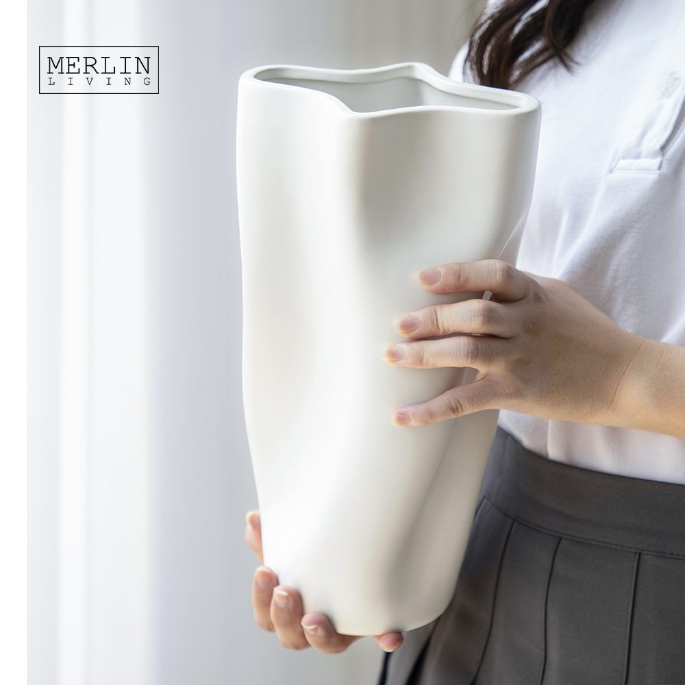 Merlin Living Minimalist Matt Flower Vase Home Ceramic White Vase