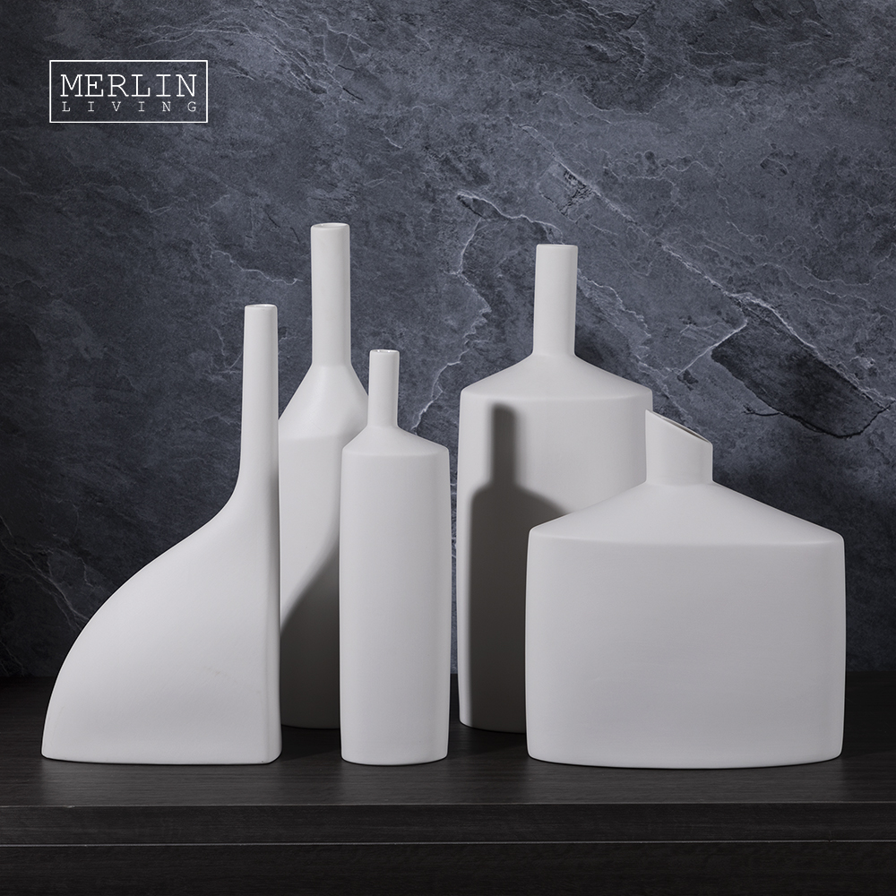 Merlin Living Minimalist Matte Cream Thin Neck Ceramic Vase