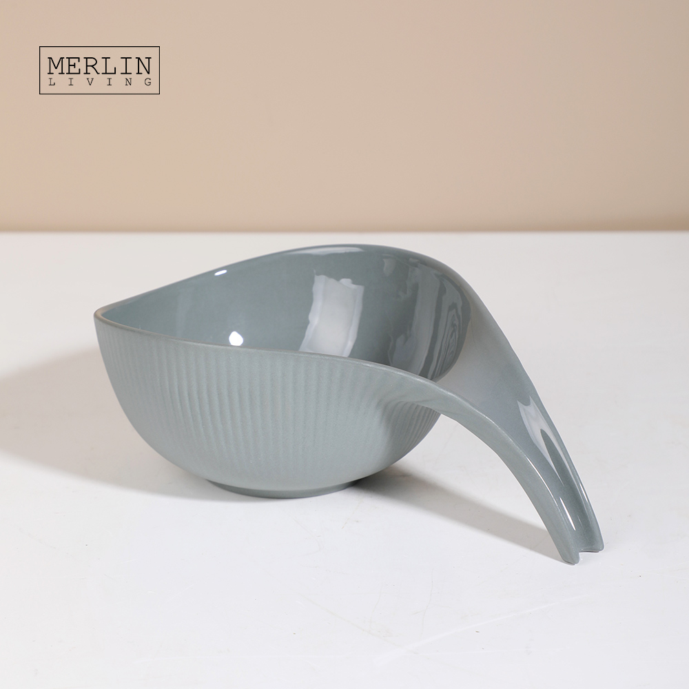Merlin Living Modern Colorful Ceramic Salad Fruit Bowl with Handle