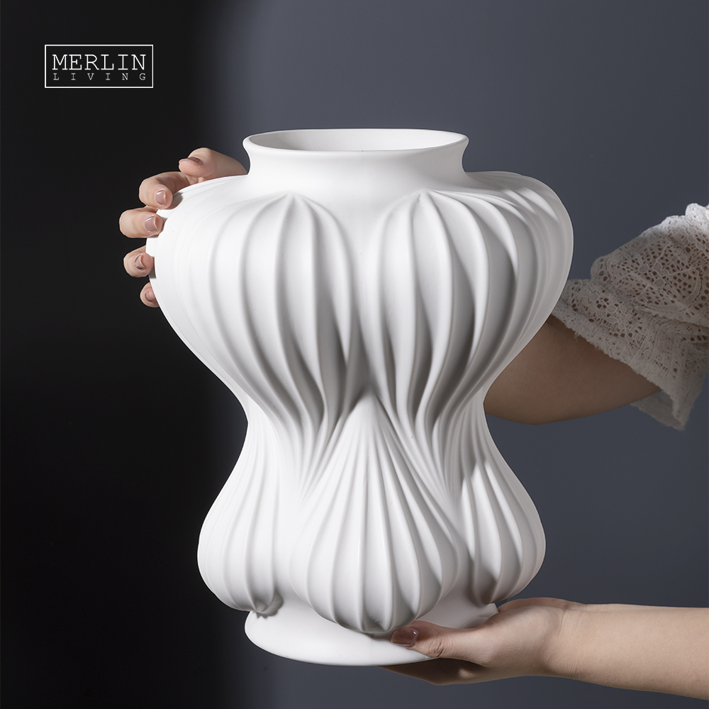 Merlin Living Plain Vase Twisted Smooth Tabletop Ceramic Vase