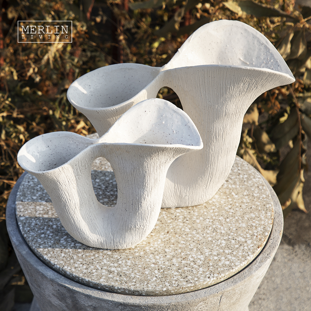 Merlin Living Scribing Line Design Mushroom Shape White Ceramic Vase