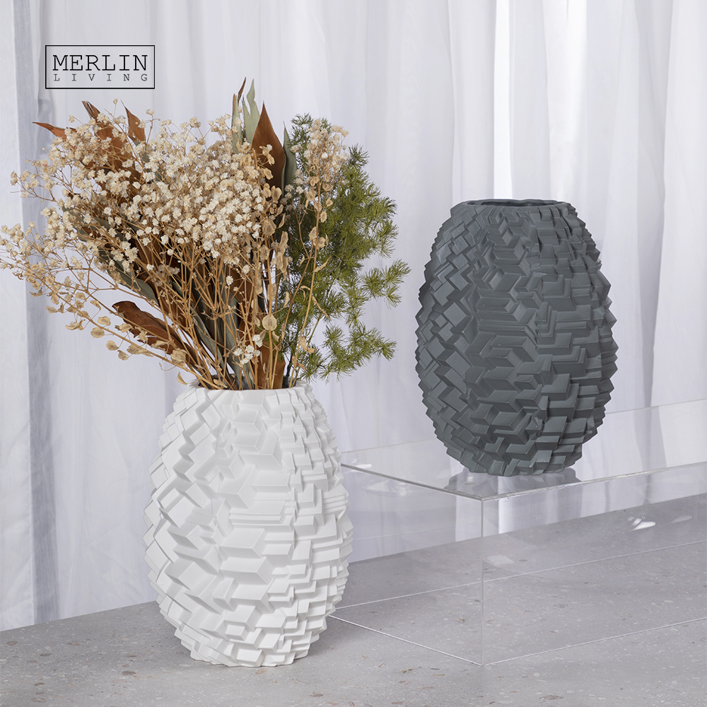 Simple Solid Color Checkered Convex Oval Ceramic Vase (11)