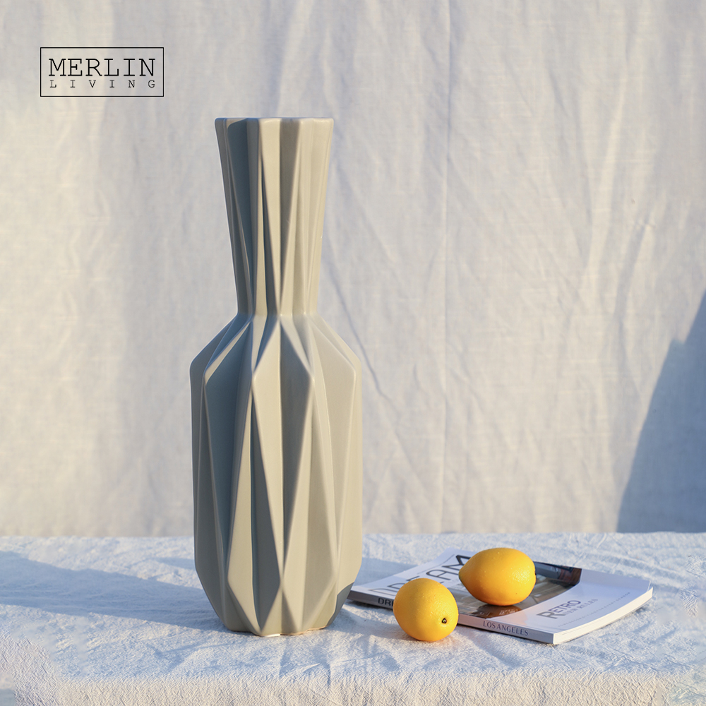 Simple Solid Color Matte Long Beer Bottle Ceramic Vase (6)