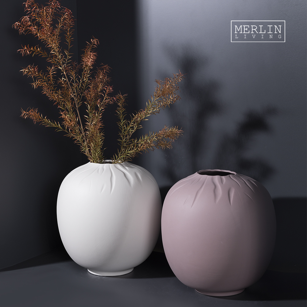 Merlin Living Simple Style Plain Round Vase Desktop Ceramic Vase