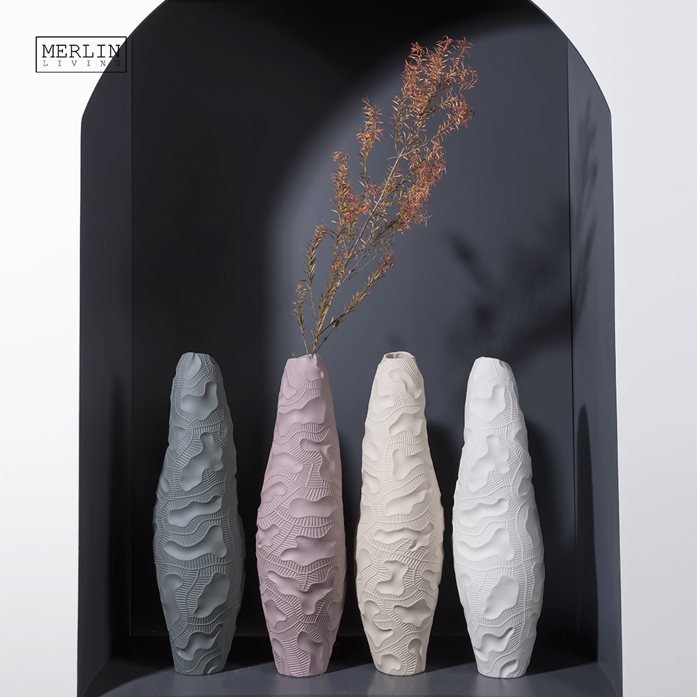 Merlin Living Unglazed Textured Tall Wide Mouth Design Ceramic Vase