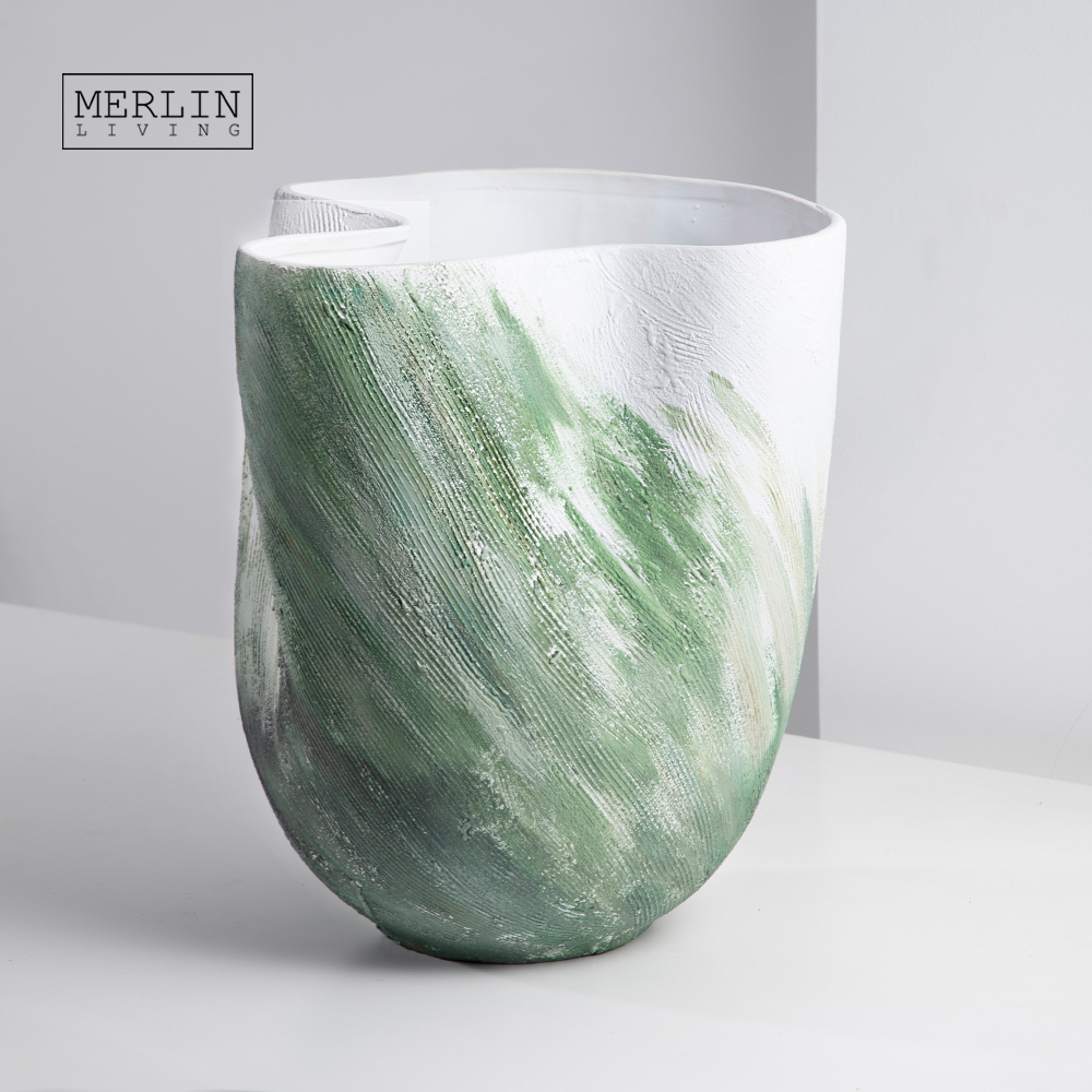 seaside green leaves abstract oil painting ceramic vase