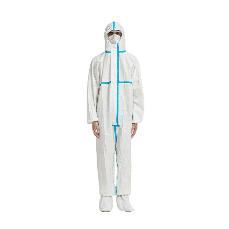 Non Toxic White SMS Hooded Disposable Protective Coverall