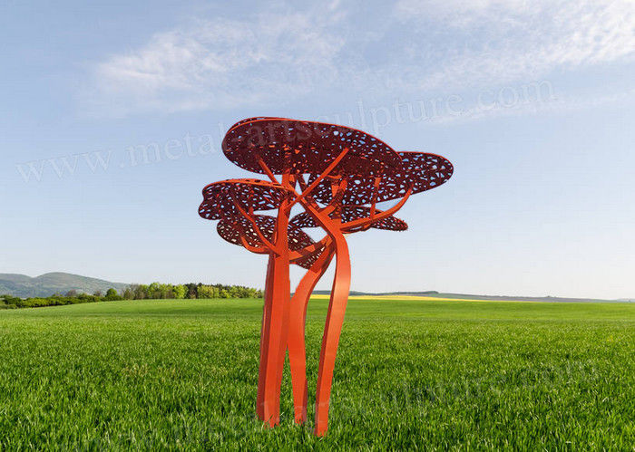 Contemporary Corten Sculpture With Umbrella Tree Shape As External Lawn Ornament