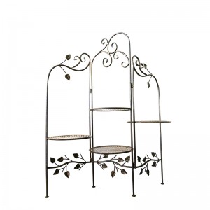 4 tiers standing black powder coated iron metal flower stand