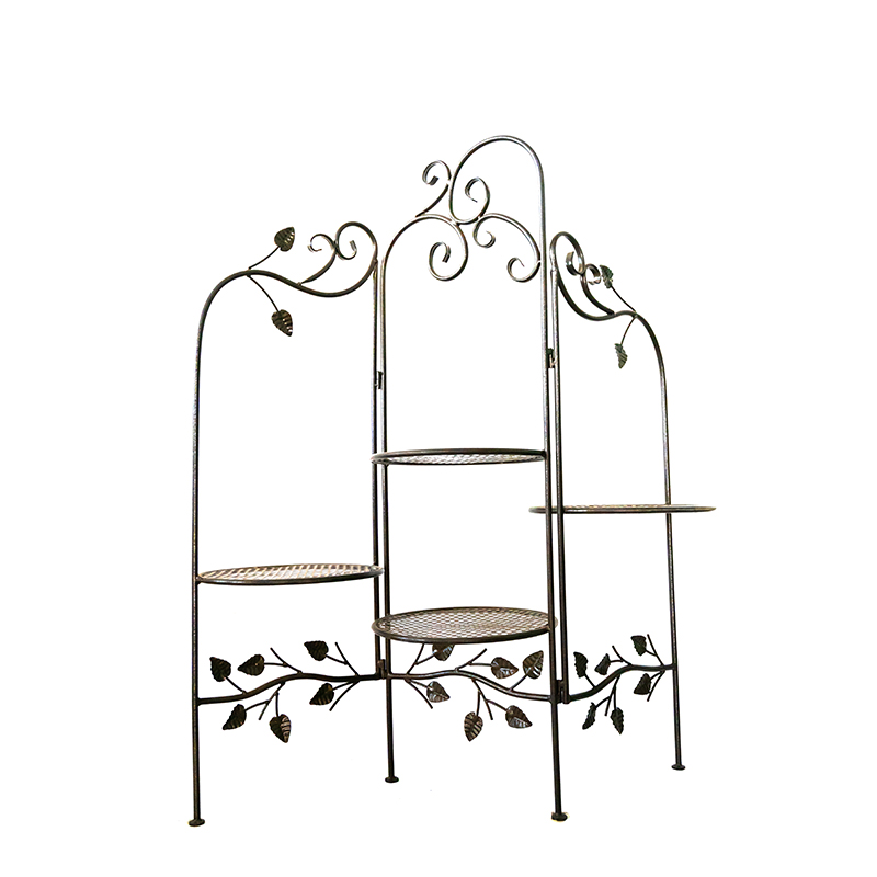 4 tiers standing black powder coated iron metal flower stand