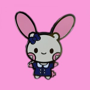Customized pink rabbit lapel pin cute anime hard enamel pin badge with stamped logo on back