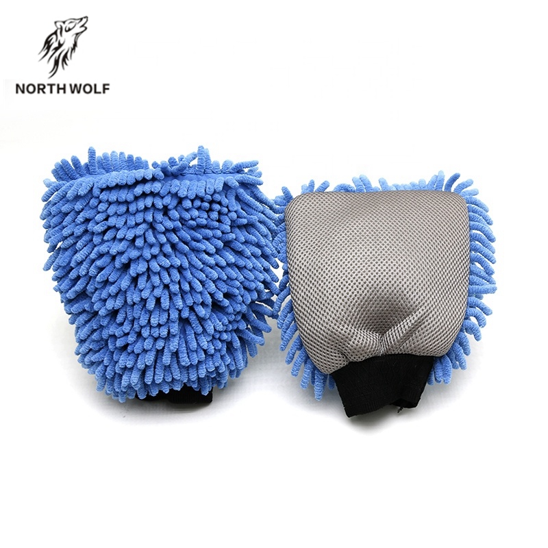 Blue Chenille Coral Car Cleaning Mitt Featured Image