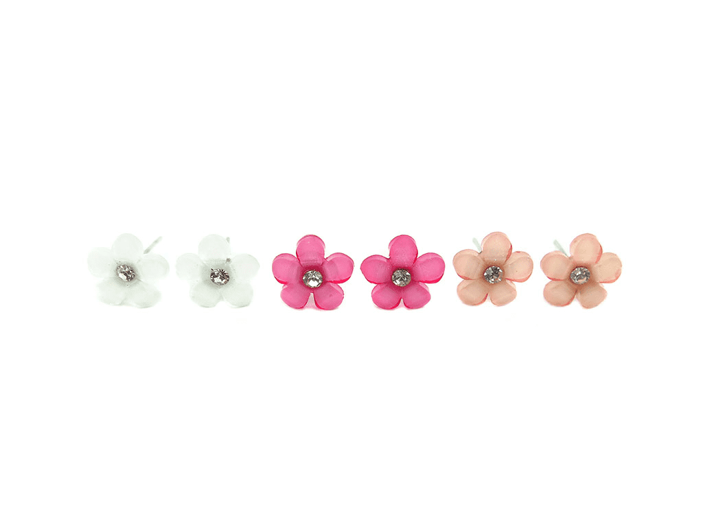 China wholesale Kids Sportswear - kids’ earring pins with a flower with stone-3 pairs per card –  Mia Creative