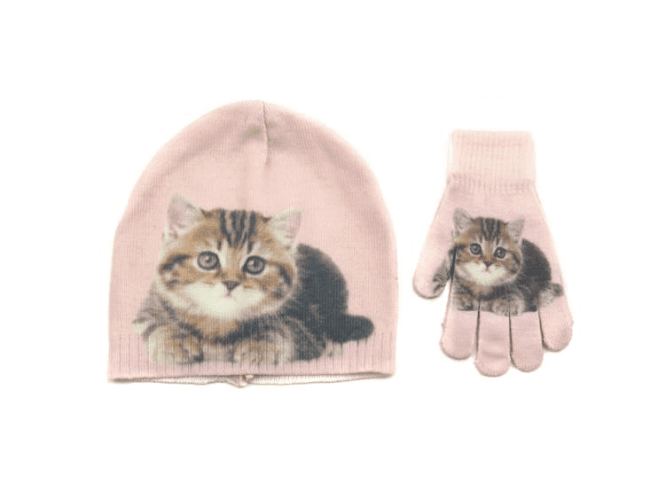 Low price for Kids Busket Bag - kids’ hat and gloves set with cat printing in pink color – Mia