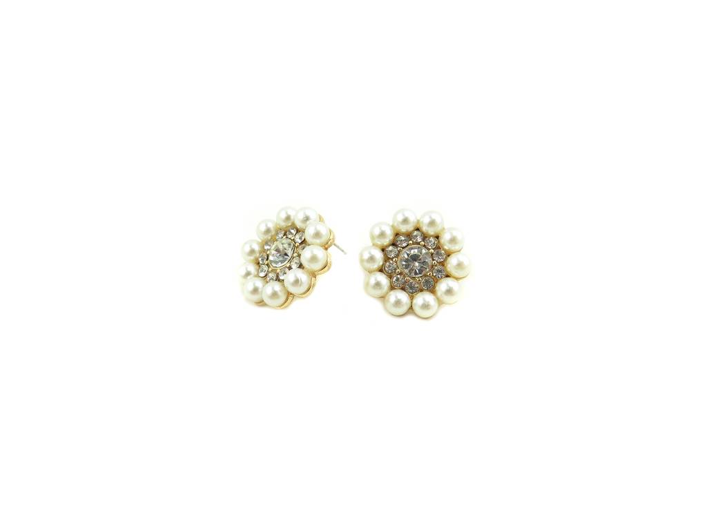 Round ear studs with rhinestone and pearl
