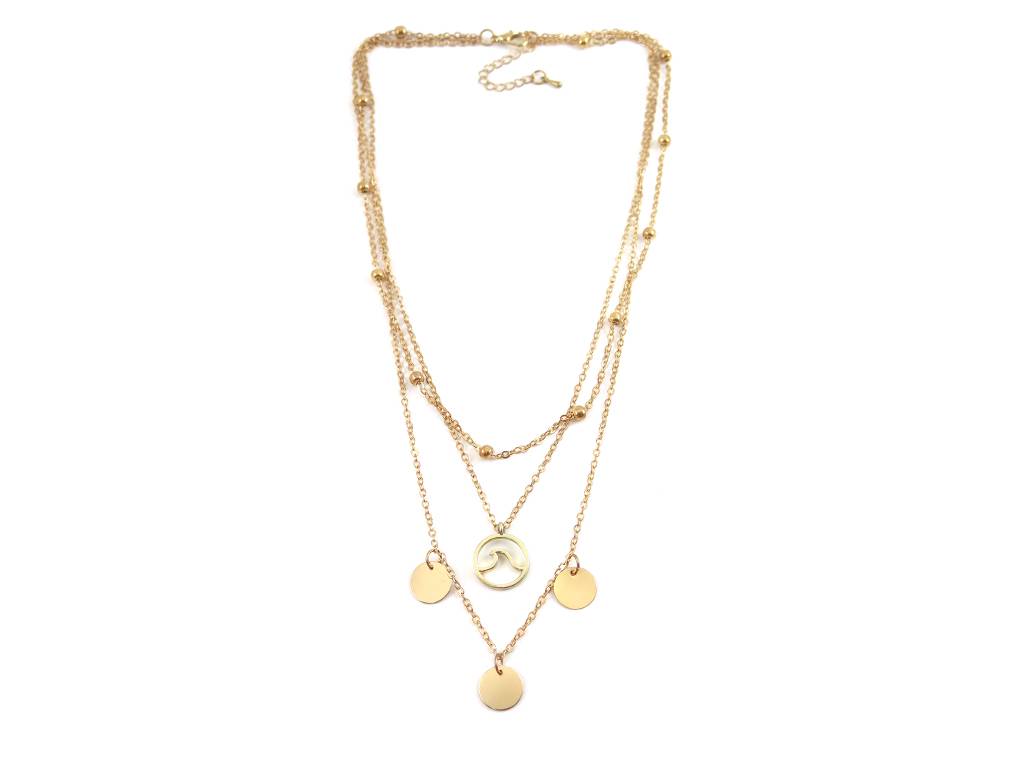 multi layer gold plated with round pendant necklace